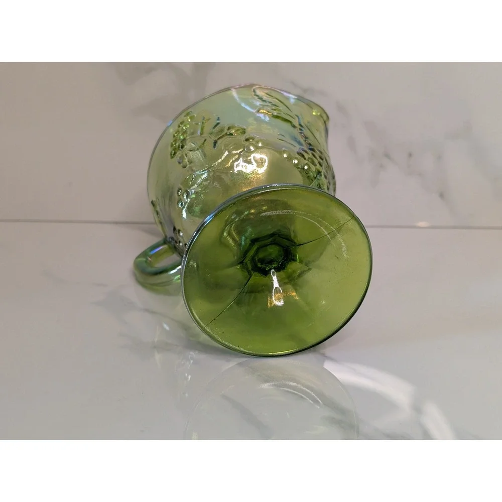 Vintage Green Indiana Glass Carnival Glass Harvest Grape Iridescent Creamer